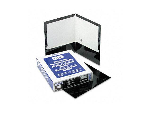 Oxford 51706 High Gloss Laminated Paperboard Folder, 100-Sheet Capacity, Black, 25/Box