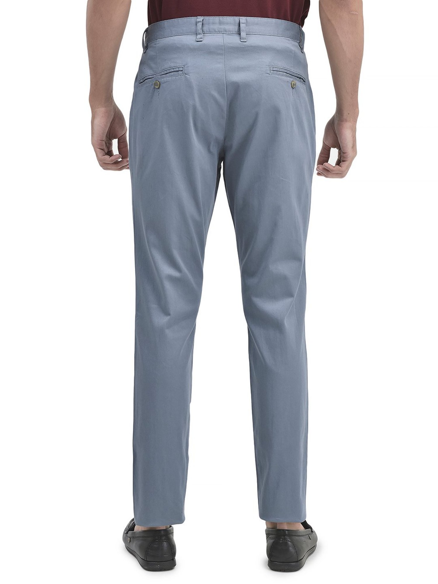 Woodland Light Blue Regular Fit Flat Front Trousers