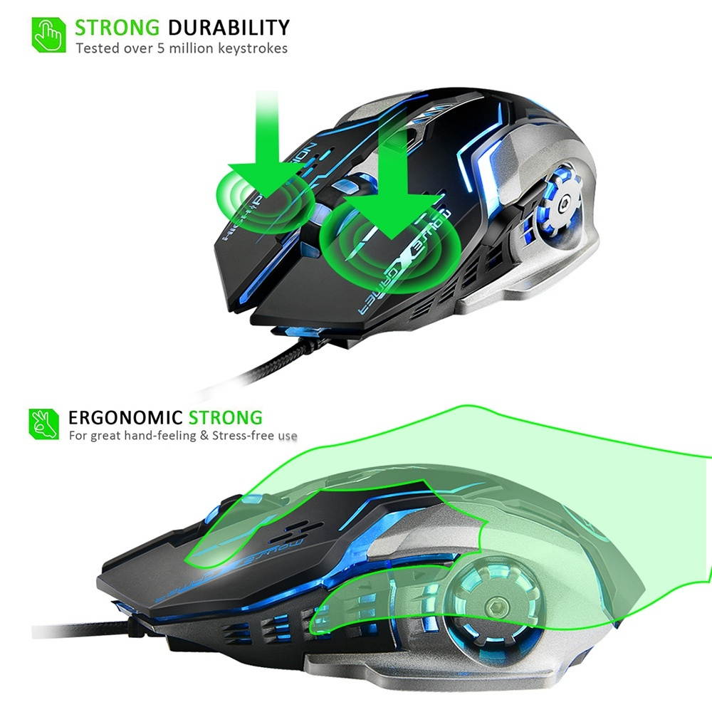 Y-FRUITFUL Gaming Mouse Ergonomic Wired Mouse 8-Key LED 6400 DPI Optical Macro Programmable USB Computer Mouse Wired Gaming Mouse with Backlight for PUBG FPS