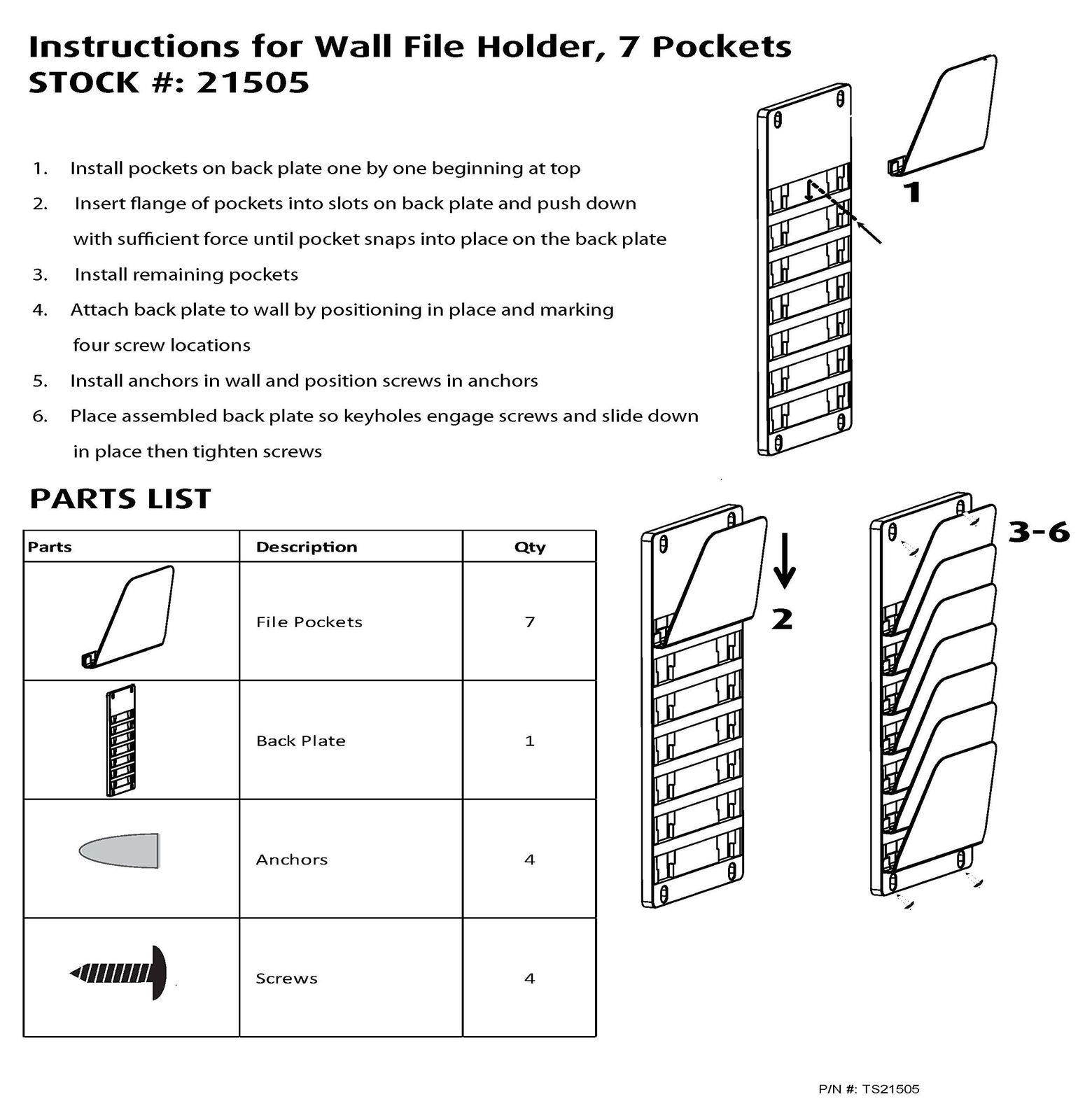 Officemate Wall File Holder, Letter/Legal, 7 Pockets, Black (21505) Pack of 1