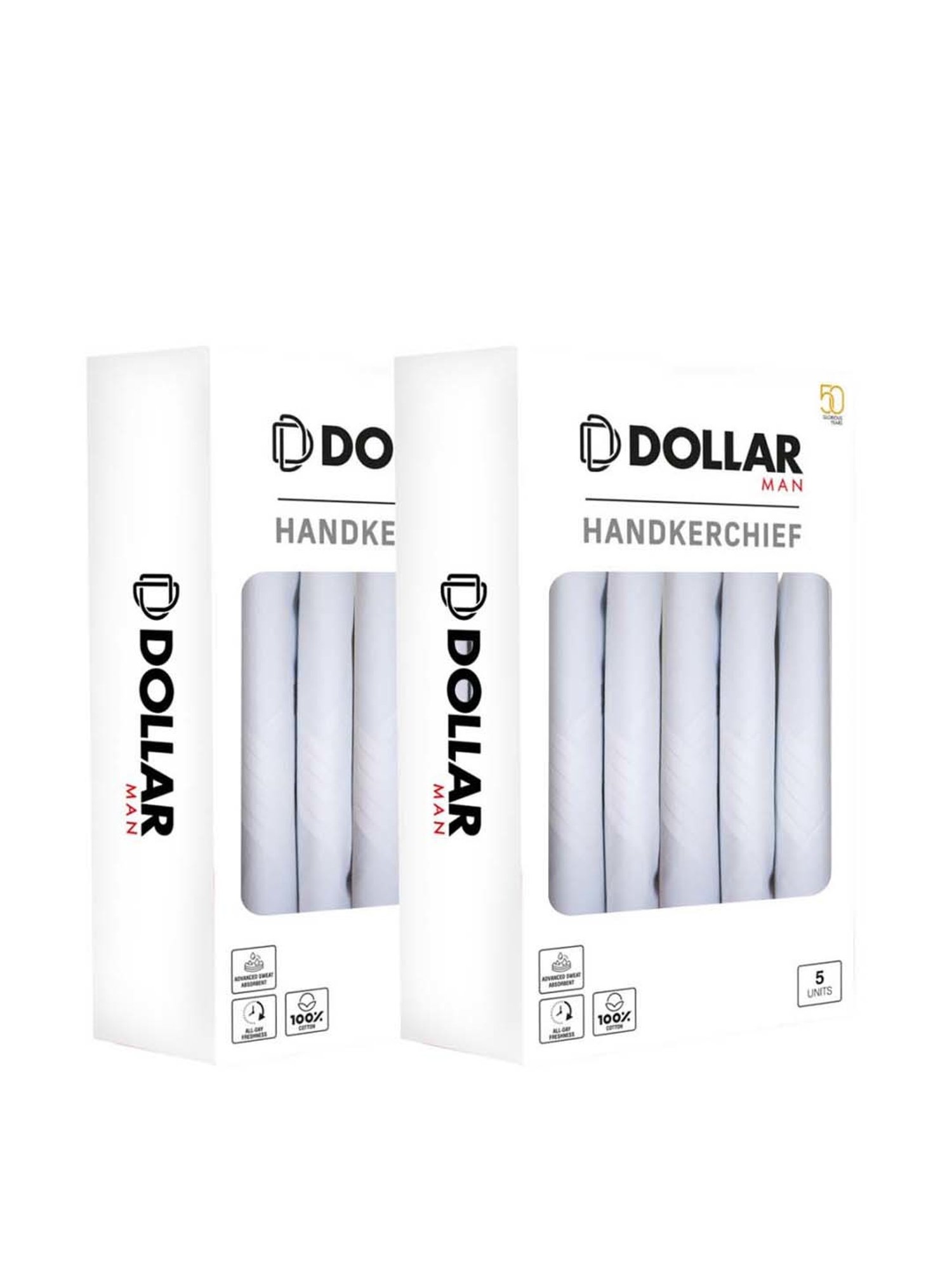 Dollar White Solid Handkerchiefs for Men - Pack of 10