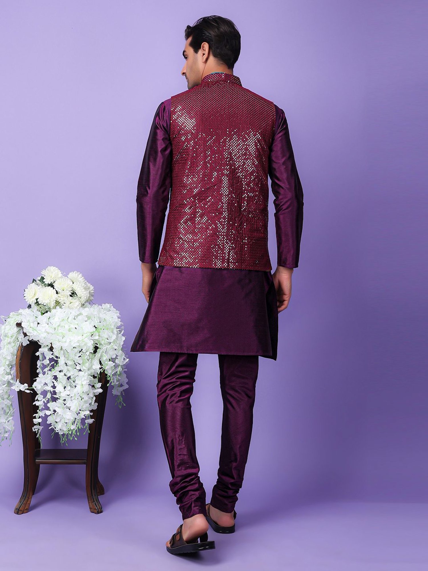 Hangup Purple Regular Fit Embroidered Kurta Set With Jacket