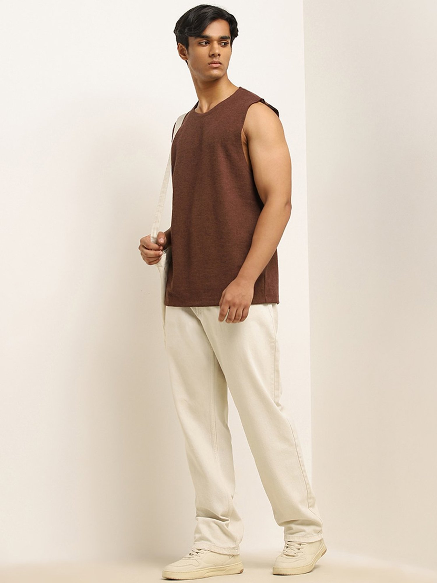 Nuon by Westside Brown Textured Relaxed-Fit T-Shirt