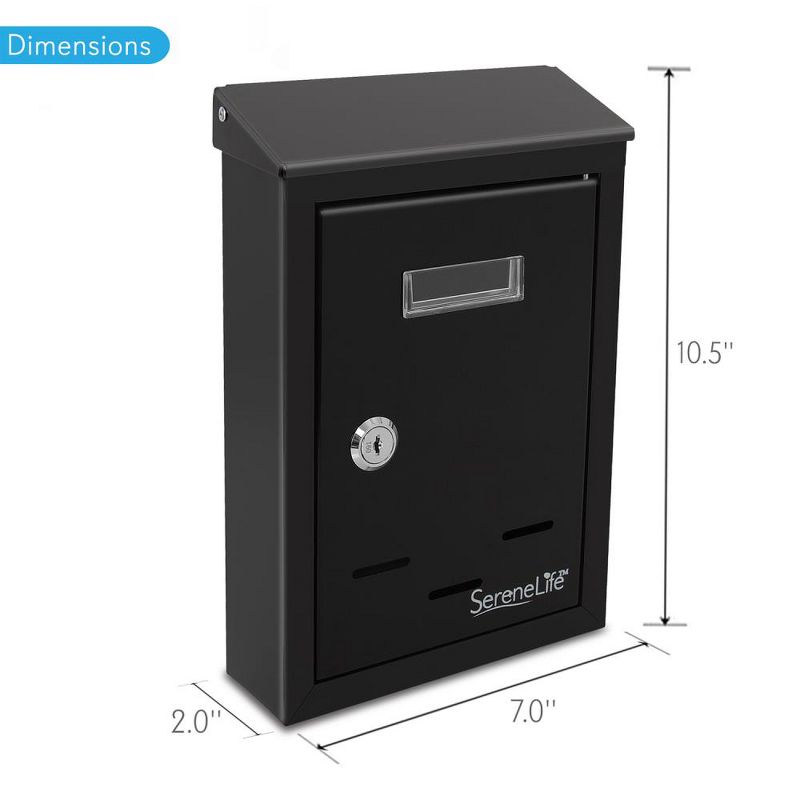 SereneLife SLMAB24 Home Indoor Outdoor Galvanized Steel Metal Wall Mount Secure Locking Mailbox Magazine Newspaper Holder with Keys, Black