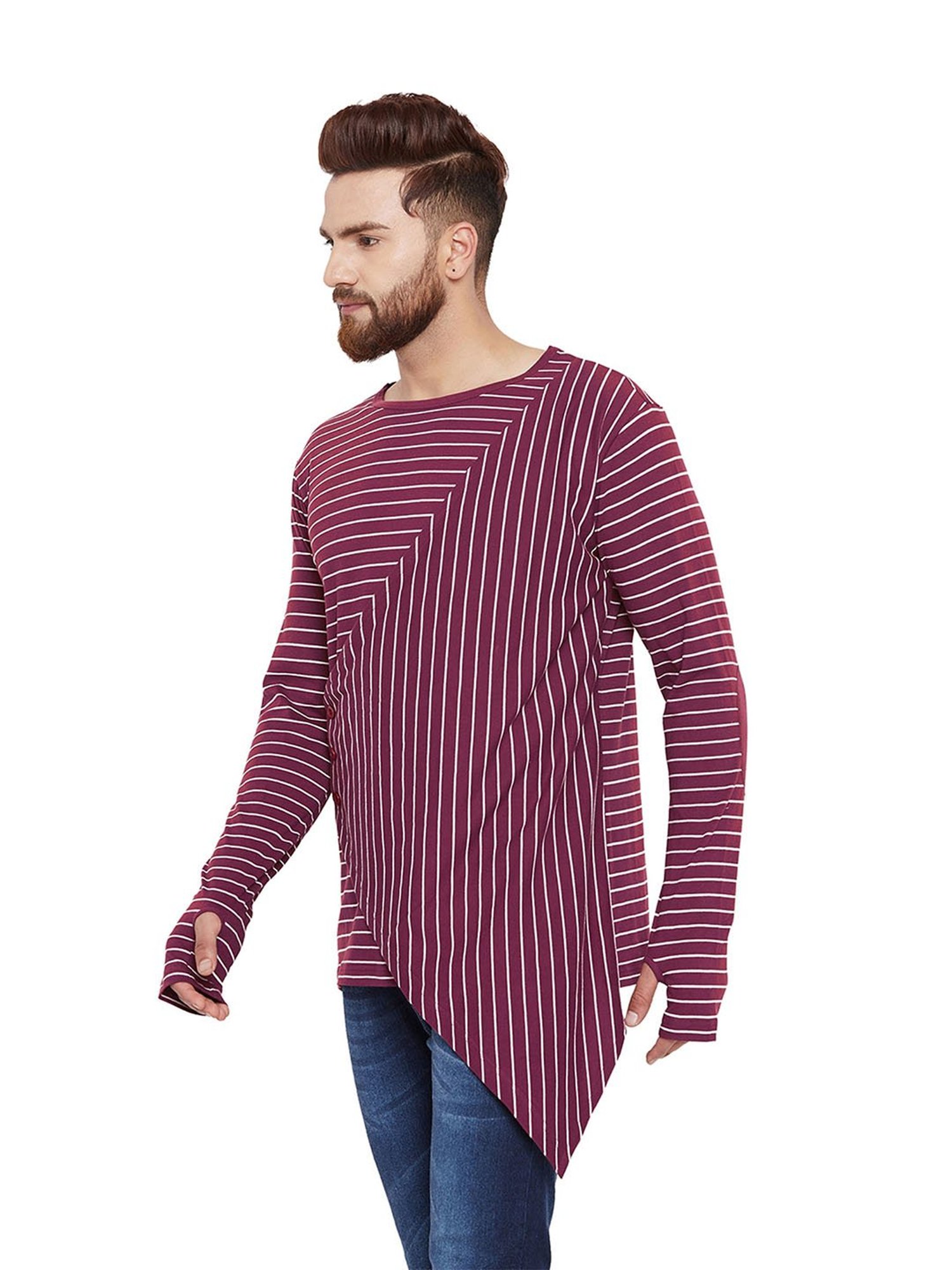 Hypernation Purple & White Striped Cotton T-Shirt