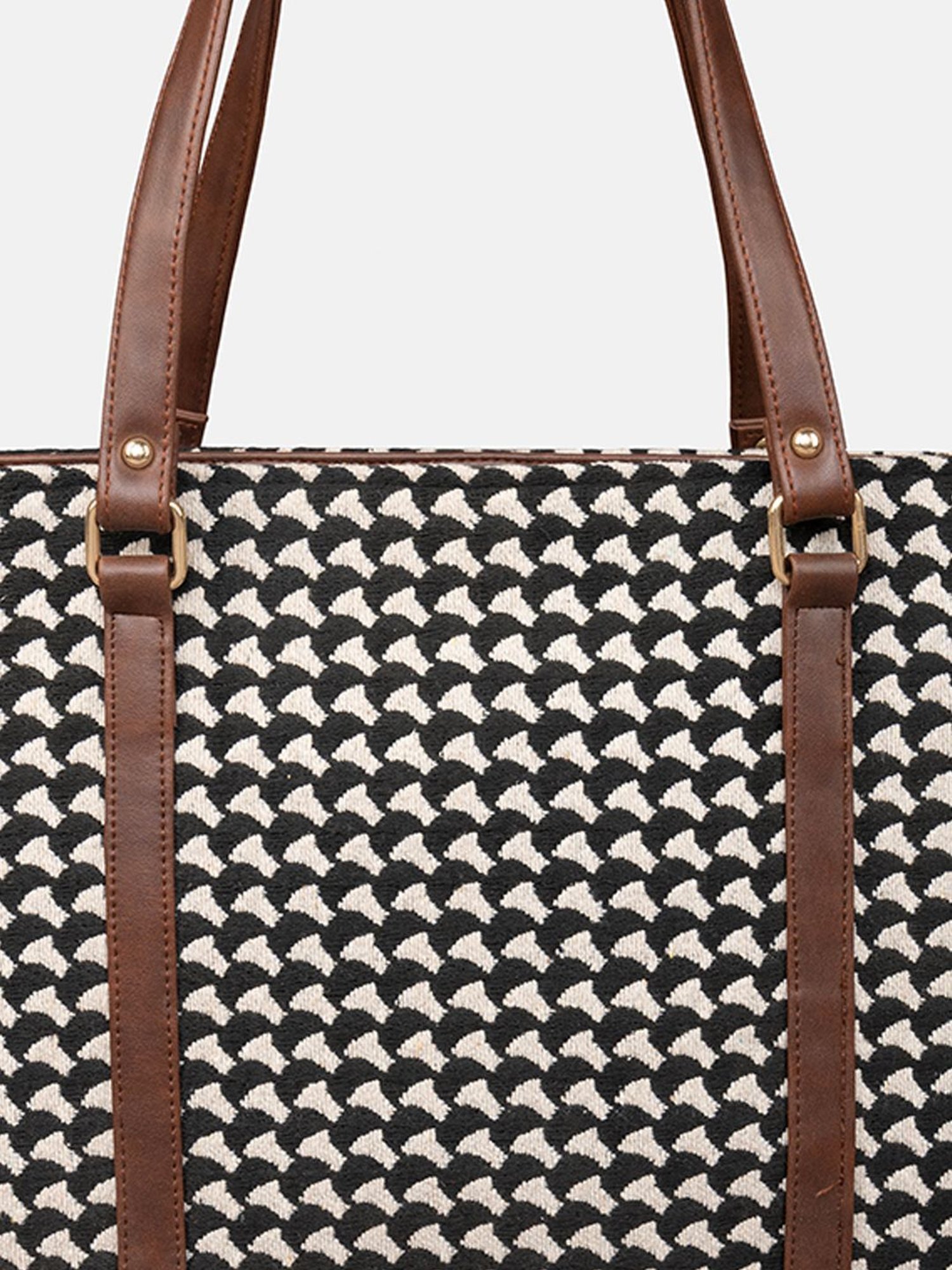 Gaurapakhi Black & White Printed Large Tote Bag