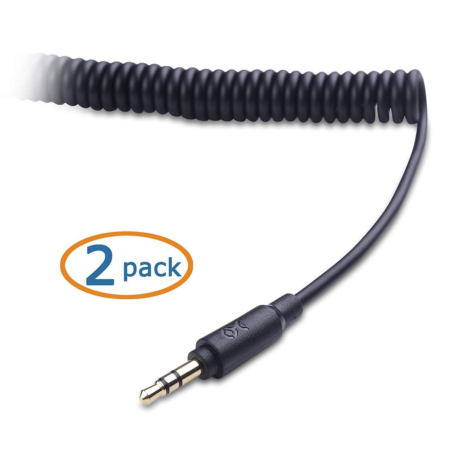 Cable Matters (2-Pack) Coiled 3.5mm Male to Male Stereo Audio Cable - Stretches from 2 to 4 Feet