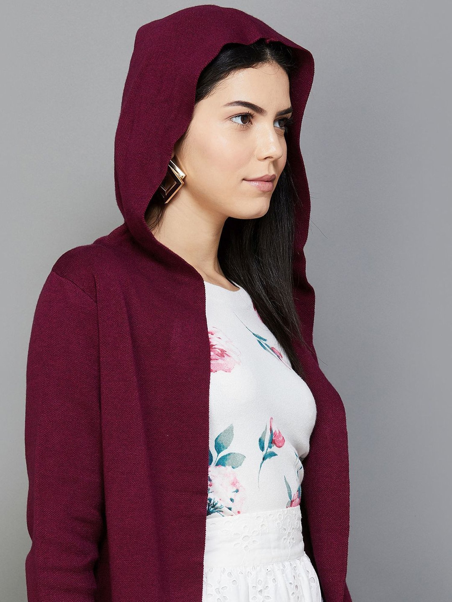 Code by Lifestyle Maroon Hooded Cardigan