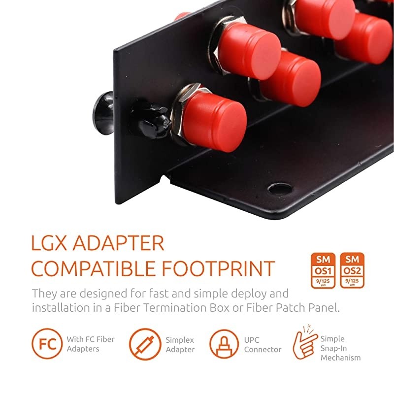 FC Fiber Adapter Panel for Enclosure with LGX Footprint UPC Loaded w8 FC Simplex OS1OS2 Singlemode Red  Single Mode Series
