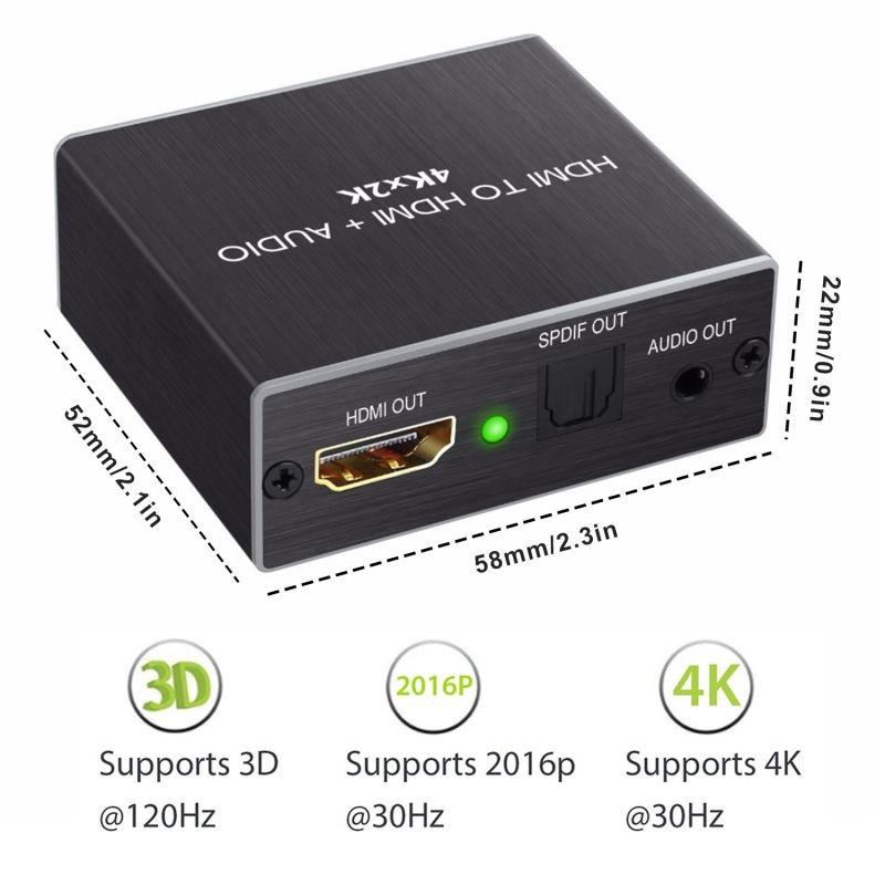 HDMI Audio Extractor Splitter,  4Kx2K HDMI  Optical Audio Adapter,  HDMI to Optical TOSLINK SPDIF Converte with 3.5mm Stereo Audio Out for Fire TV, Apple TV, Blue-ray DVD, XBOX