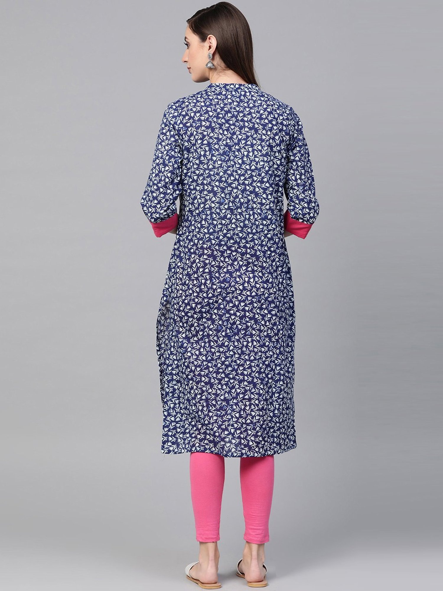 Geroo Jaipur Indigo Hand Block Printed Straight Pure Cotton Kurta