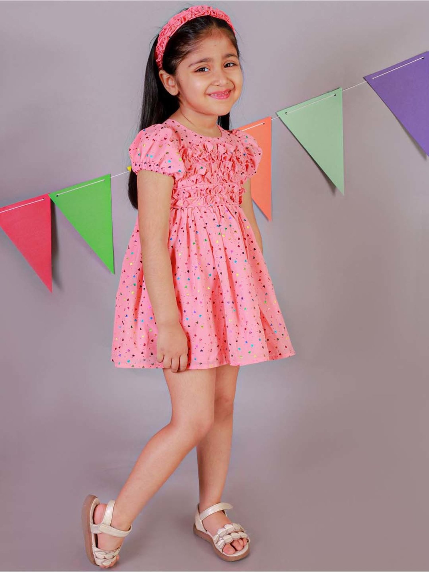KidsDew Peach Applique Dress with Bloomer