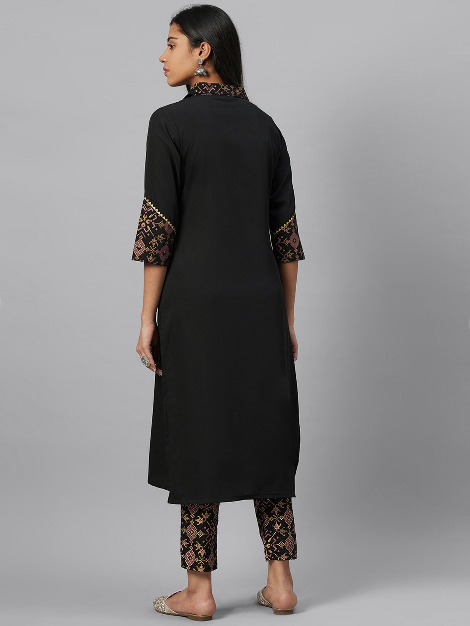 Ziyaa Black Printed Straight Kurta