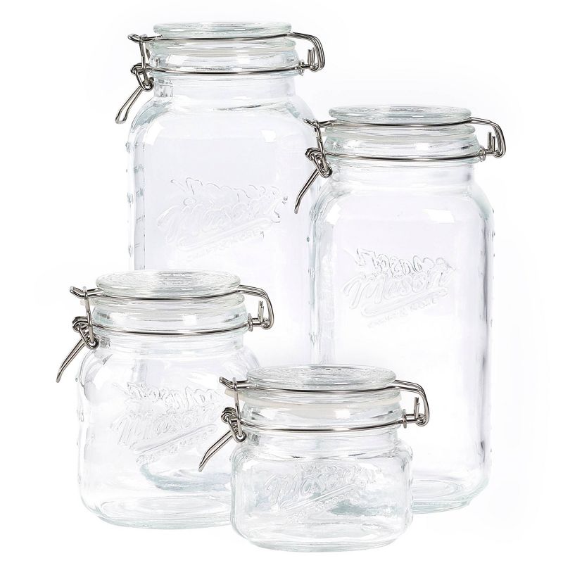 Grant Howard 51091 102 Ounce Classic Wide Mouthed Embossed Glass Mason Storage Jar Storage Container with Airtight Screw On Closing Lid