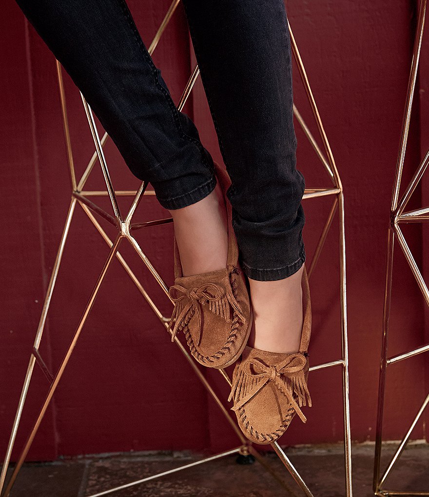 Minnetonka Kilty Suede Fringe Moccasins