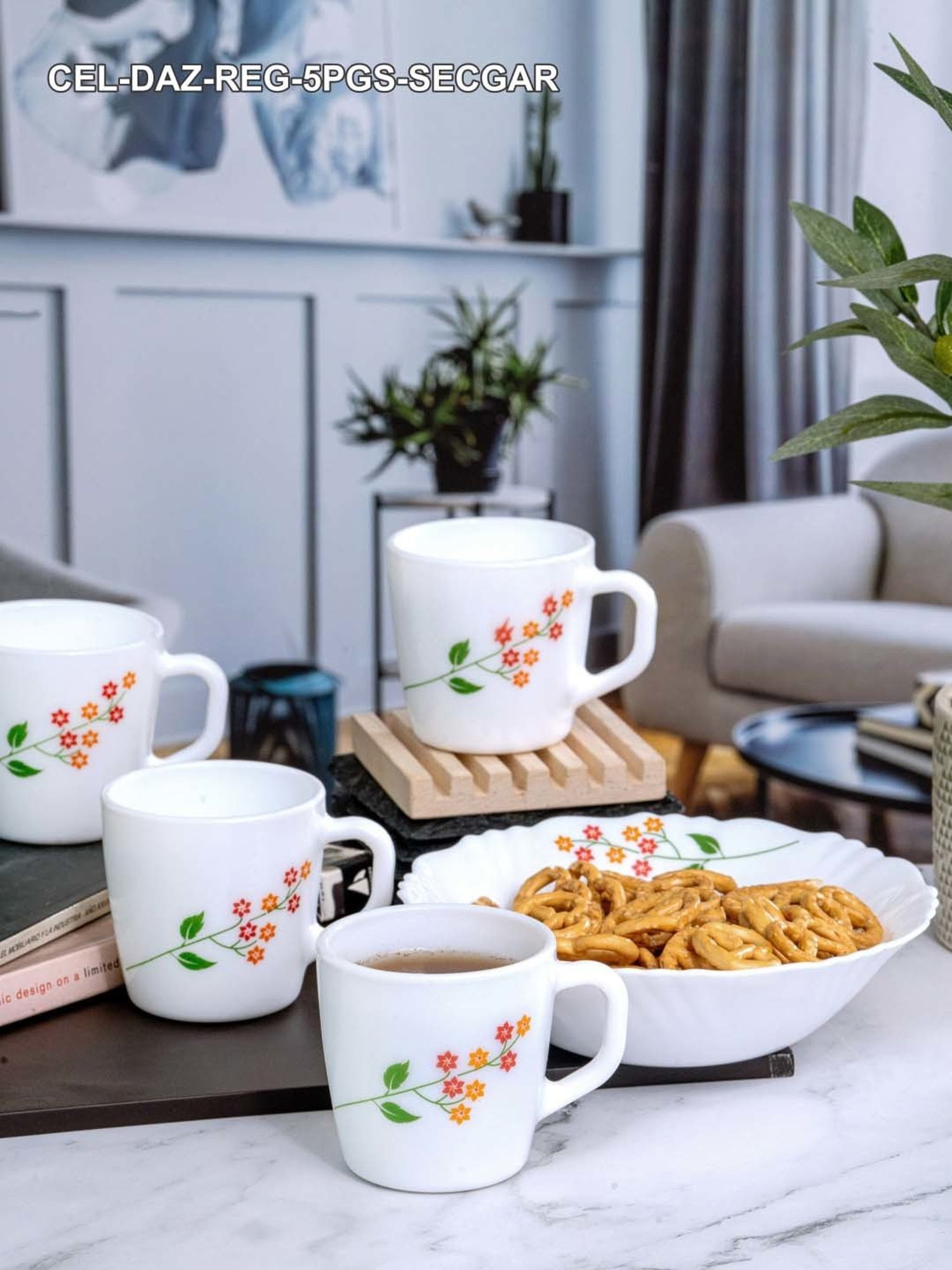 Cello White Opalware 4 Ricca Mug & 1 Bowl  (0.18 L)