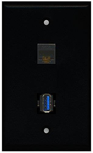 RiteAV - Black 1 Port Cat6 Ethernet Black 1 Port USB 3.0 Wall Plate