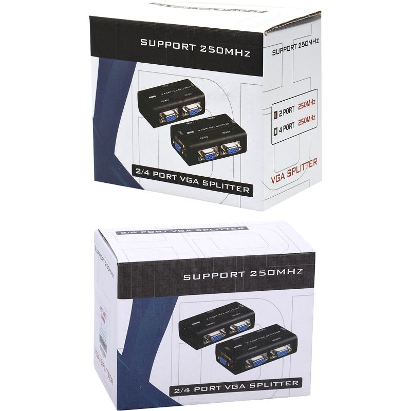 4XEM 2-Port VGA Splitter 250 MHz - 250 MHz to 250 MHz - 1920 x 1440 - 213 ft Maximum Operating Distance - VGA In - VGA Out