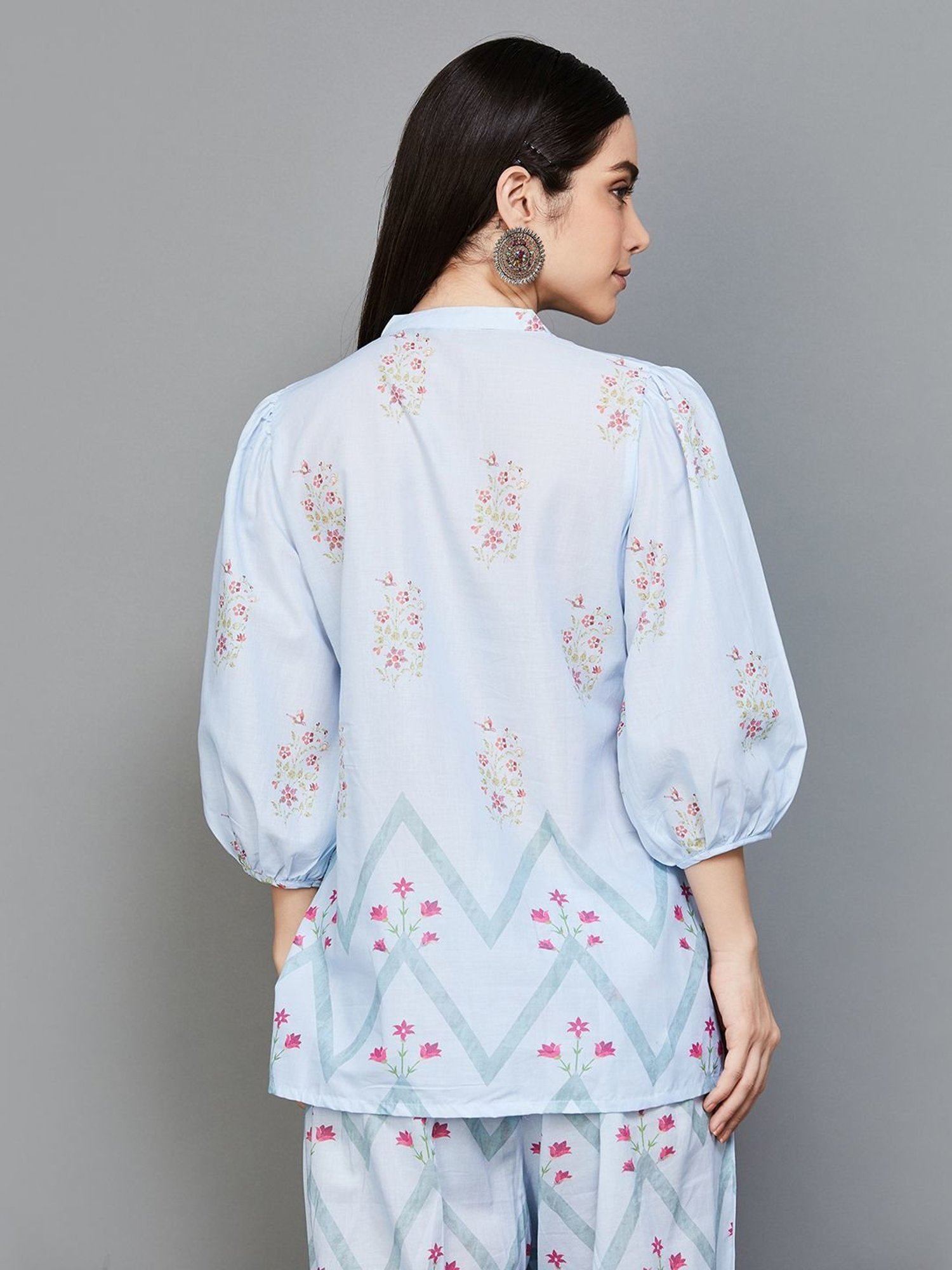 Melange by Lifestyle Blue Cotton Floral Print Tunic
