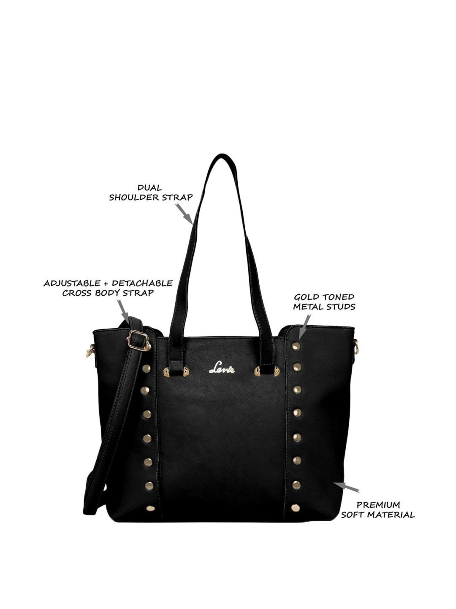 Lavie Roth Black Rivets Medium Shoulder Handbag