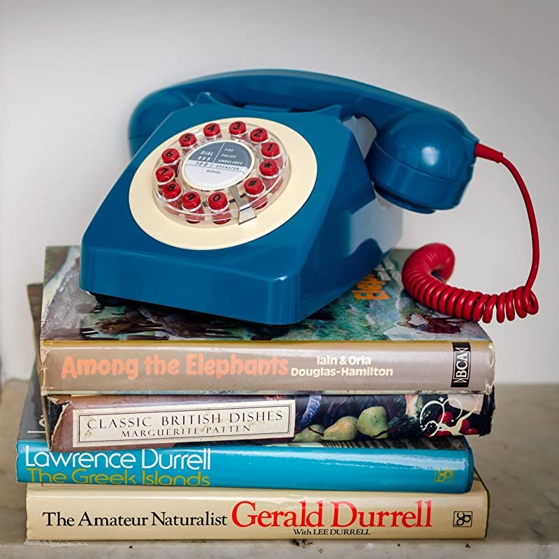 Rotary Design Retro Landline Phone for Home Petrol Blue
