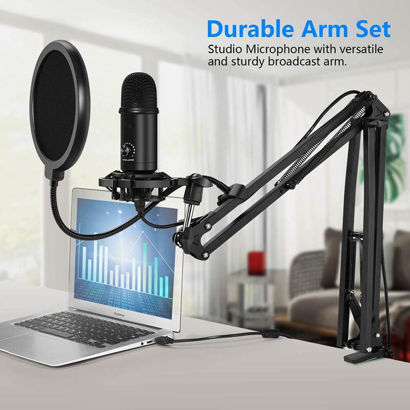 Microphone Arm Stand,Adjustable Suspension Boom Scissor Mic Stand with Filter, 3/8" to 5/8" Adapter, Mic Clip