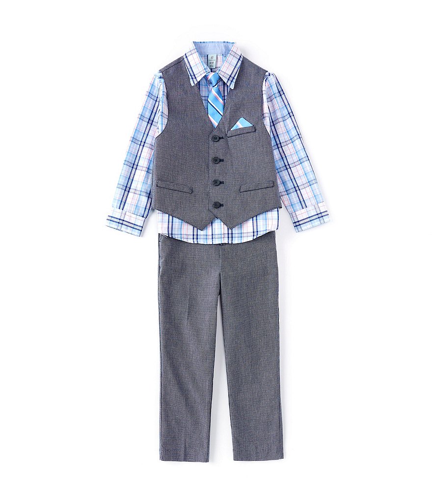 Class Club Little Boys 2T-7 Long-Sleeve Plaid Sport Shirt, Vest, Pant & Stripe Tie Set