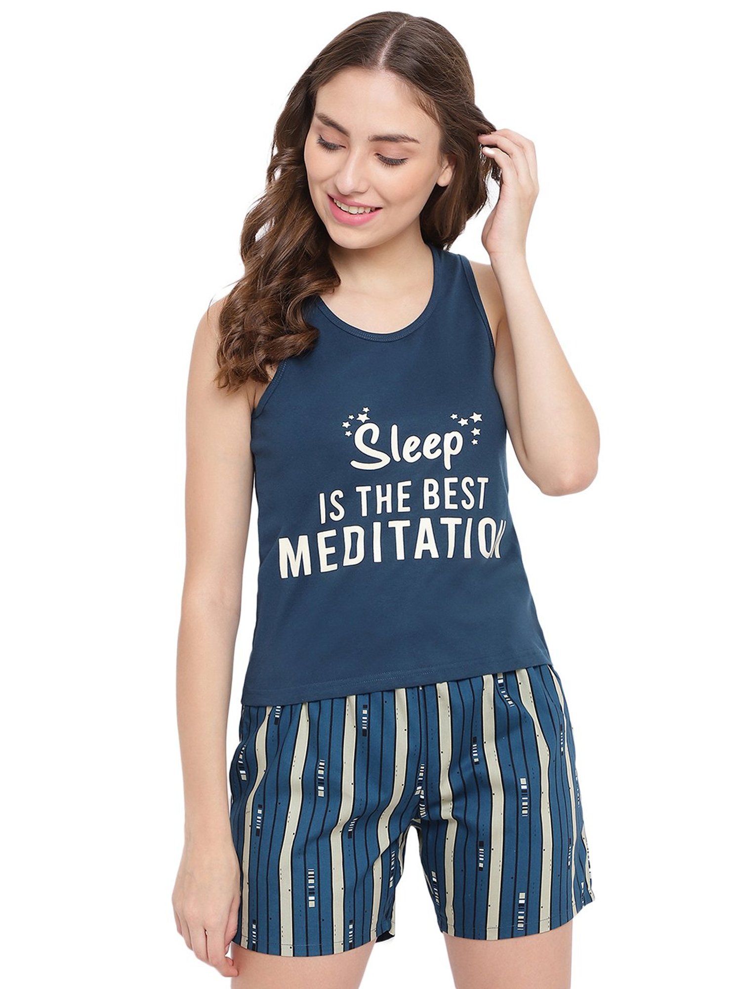 La Intimo Blue Printed Top With Shorts