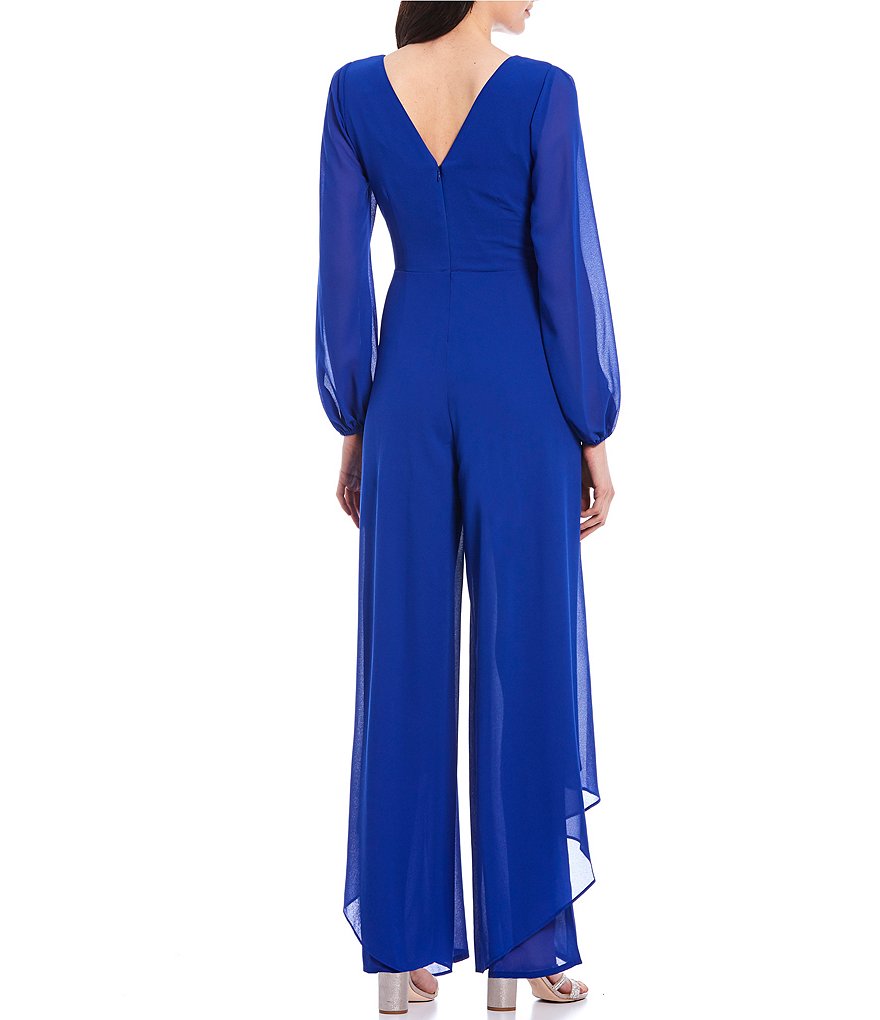 Marina Chiffon Overlay Long Sleeve V-Neck Jumpsuit