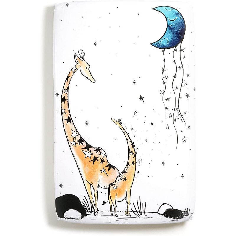JumpOff Jo Fitted Mini Crib Sheet, Cotton Crib Sheet for Miniature Sized Crib Mattresses, Hypoallergenic and Breathable, 24" x 38", Giraffe & a Calf