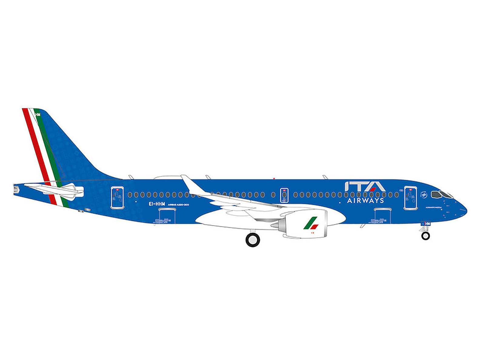 Airbus A220-300 Commercial Aircraft "ITA Airways" (EI-HHM) Blue with Tail Stripes 1/200 Diecast Model Airplane by Herpa