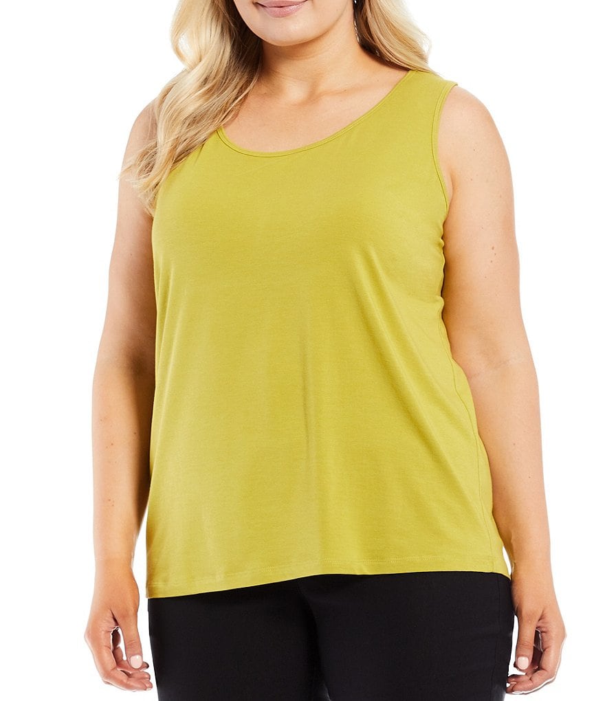Multiples Plus Size Double Scoop Neck Sleeveless Tank Top