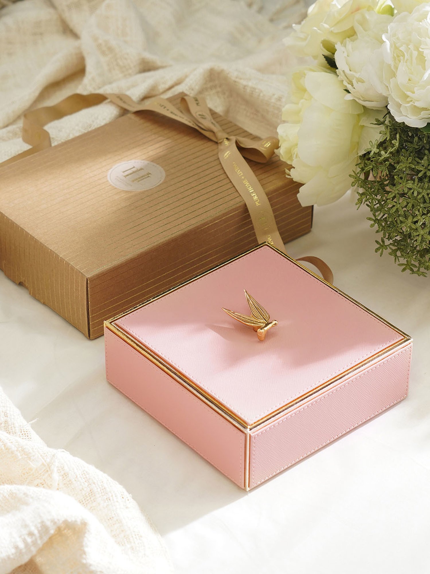 Pure Home and Living Pink Leather Storage Boxes