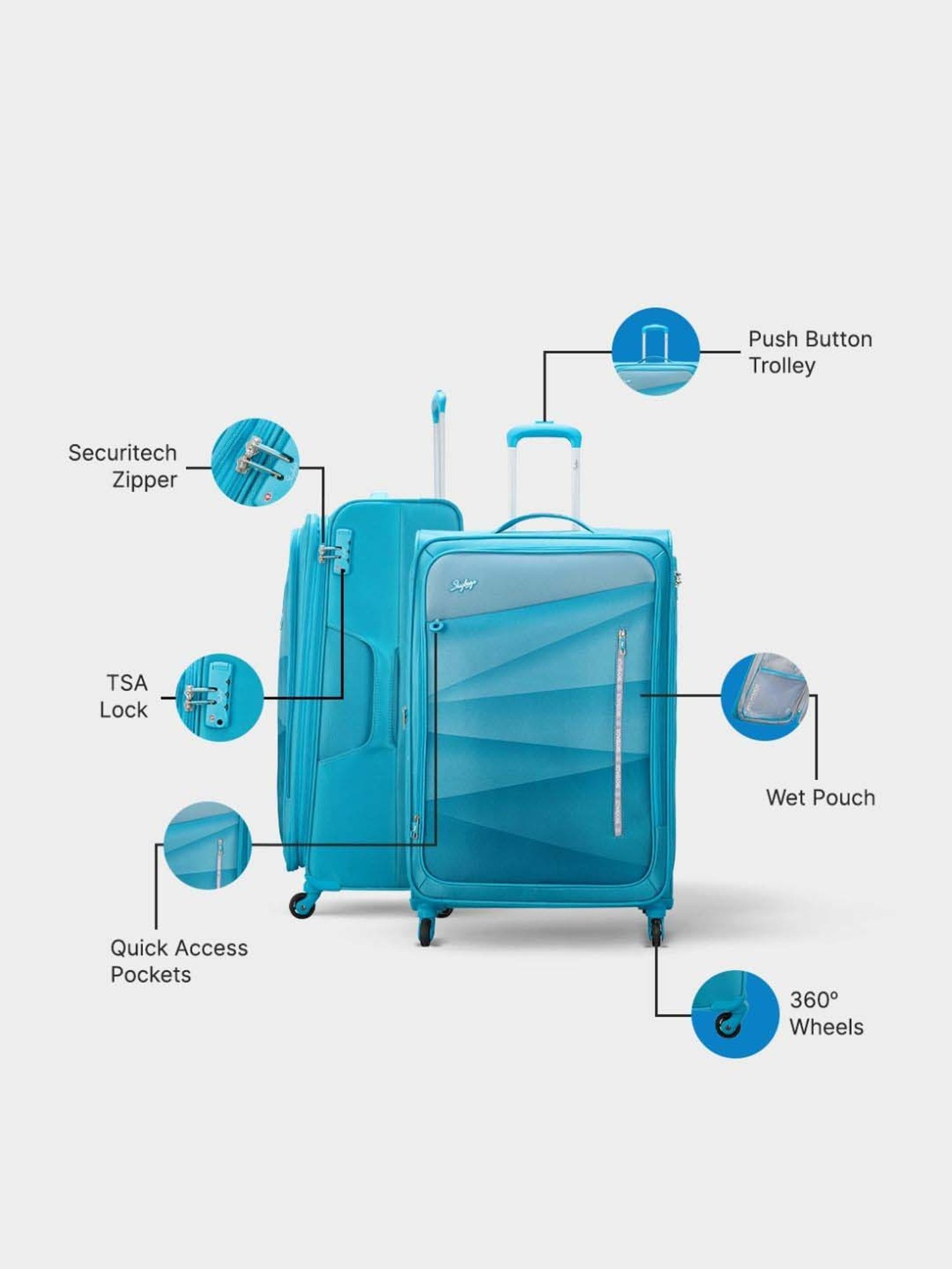 Skybags Gradient Teal Printed Soft Cabin Trolley Bag - 40 cm