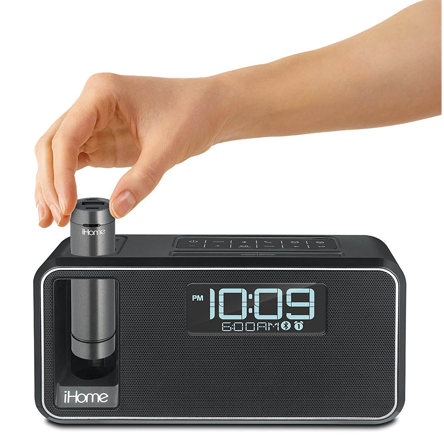 iHome iKN105BC Dual Charging Bluetooth Stereo Alarm Clock Radio/Speakerphone with NFC, Removable Power