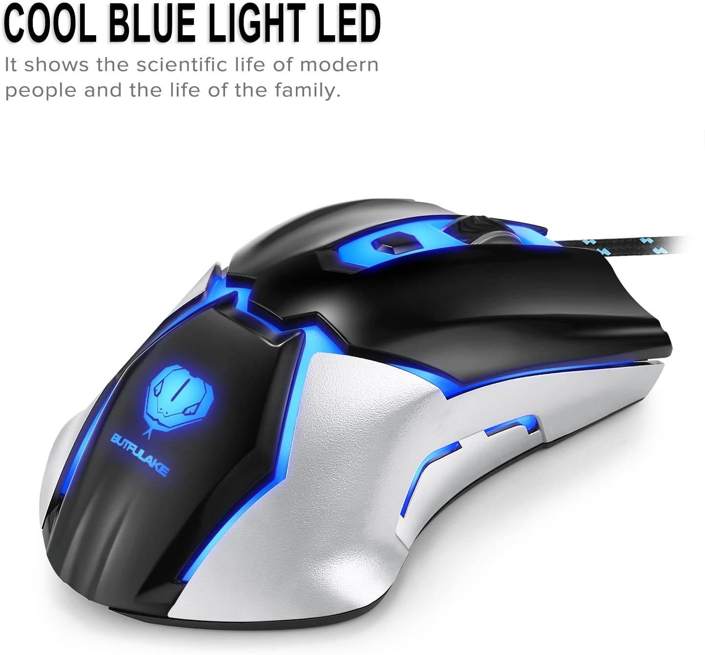 Gaming MouseUSB Wired PC Gaming Mice 3200 DPI with 4 Adjustable Levels Comfortable Ergonomic Grip Design with Blue LED 6 Programmable Buttons for PCNotebook MacBook Windows Vista Linux - Blue