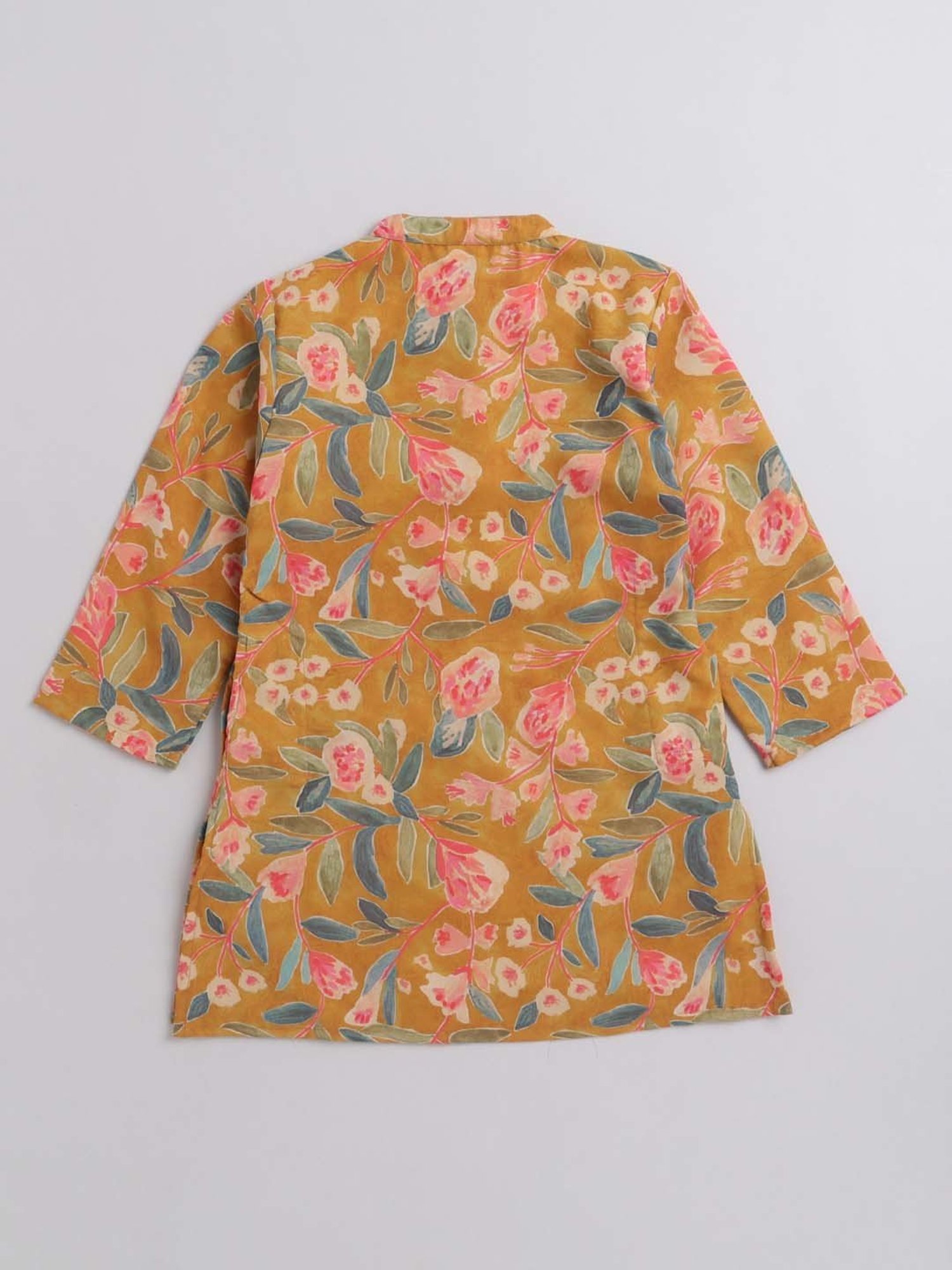 The Magic Wand Kids Mustard Floral Print Full Sleeves Kurta