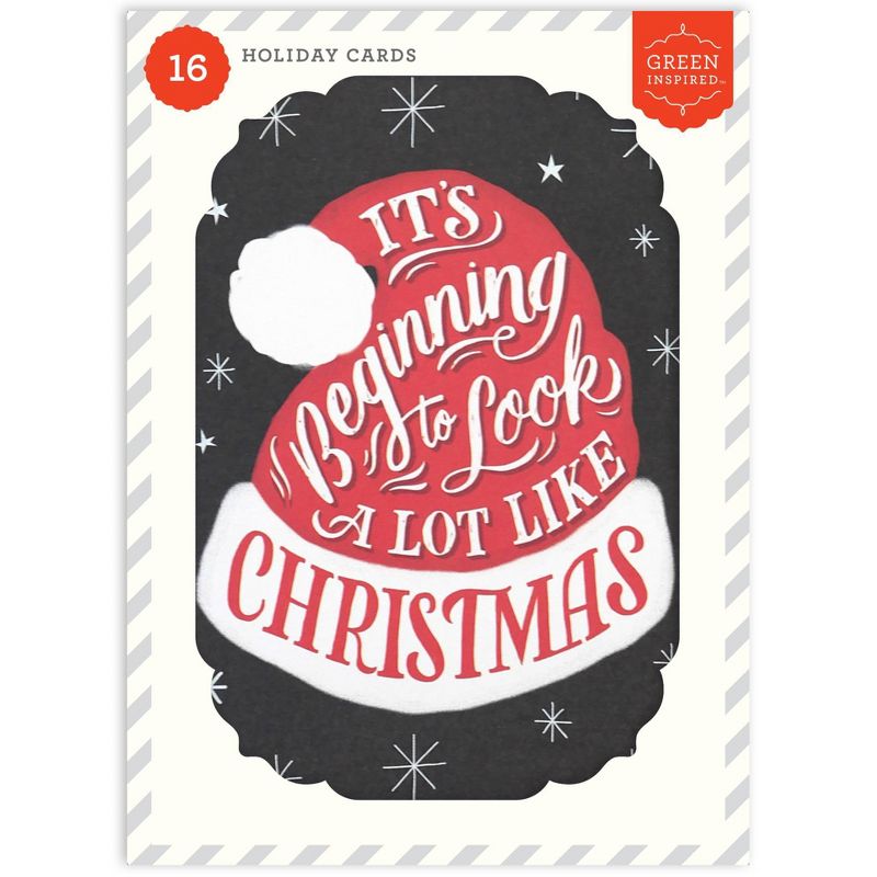 Green Inspired Santa Hat Boxed Cards 16ct