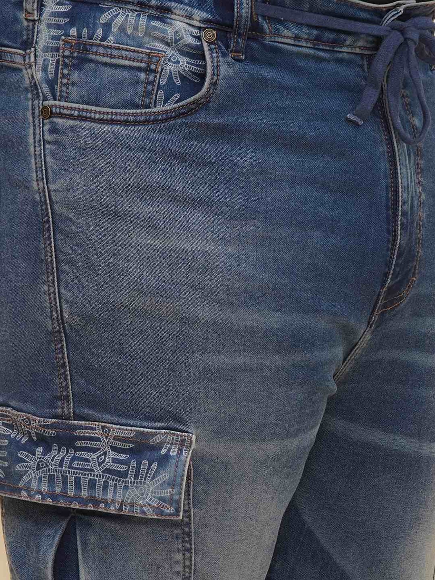 John Pride Blue Cotton Regular Fit Cargo Jeans