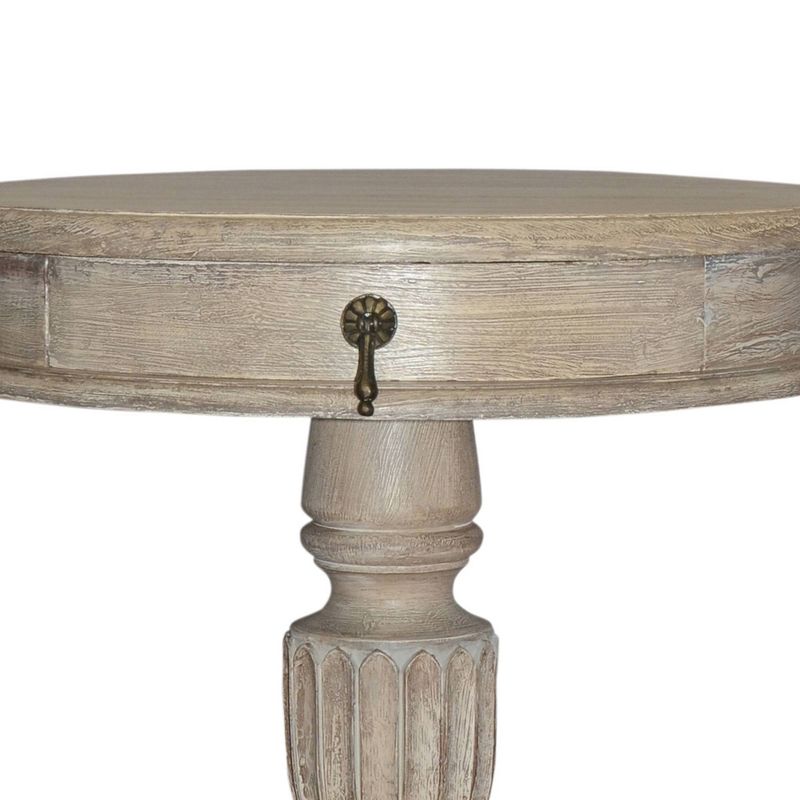Round Mango Wood Storage Drawer Table with Pedestal Base and Molded Top Gray - The Urban Port