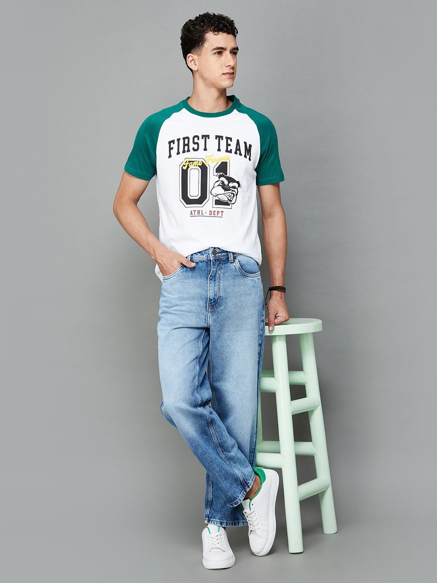 Fame Forever by Lifestyle Green Cotton Regular Fit Printed T-Shirt