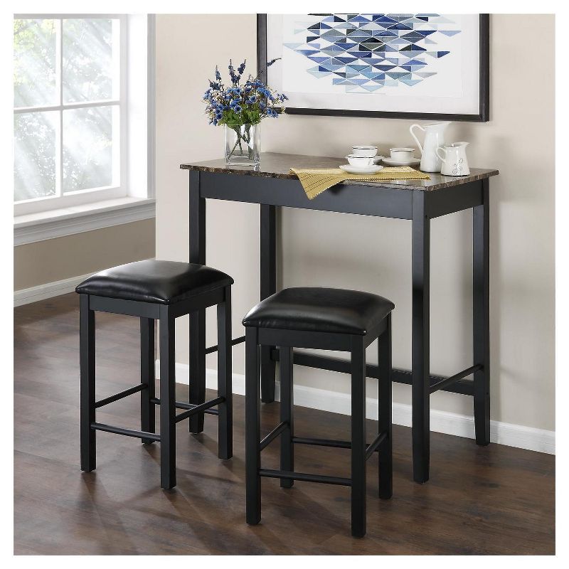 3pc Faux Marble Pub Dining Set Black - Dorel Living