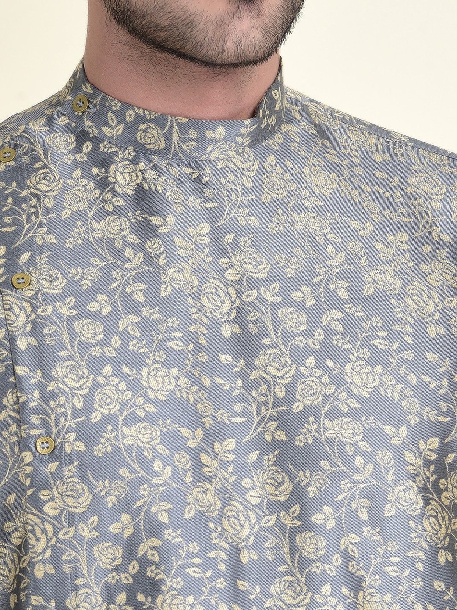 TABARD Grey Cotton Regular Fit Printed Kurta Bottom Set