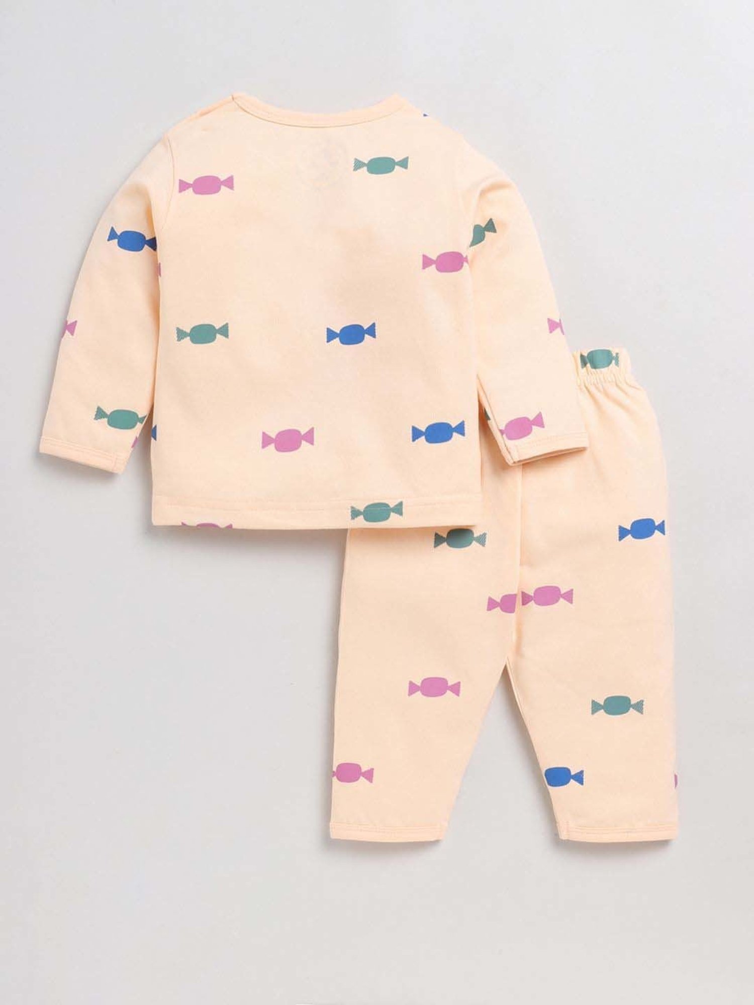 Clt.s Boys Peach Cotton Printed Full Sleeves Top Set