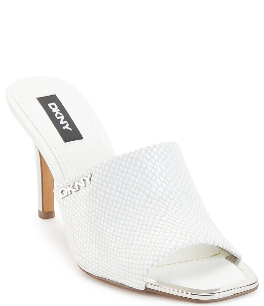 DKNY Bronx Reptile Print Leather Square Toe Mules