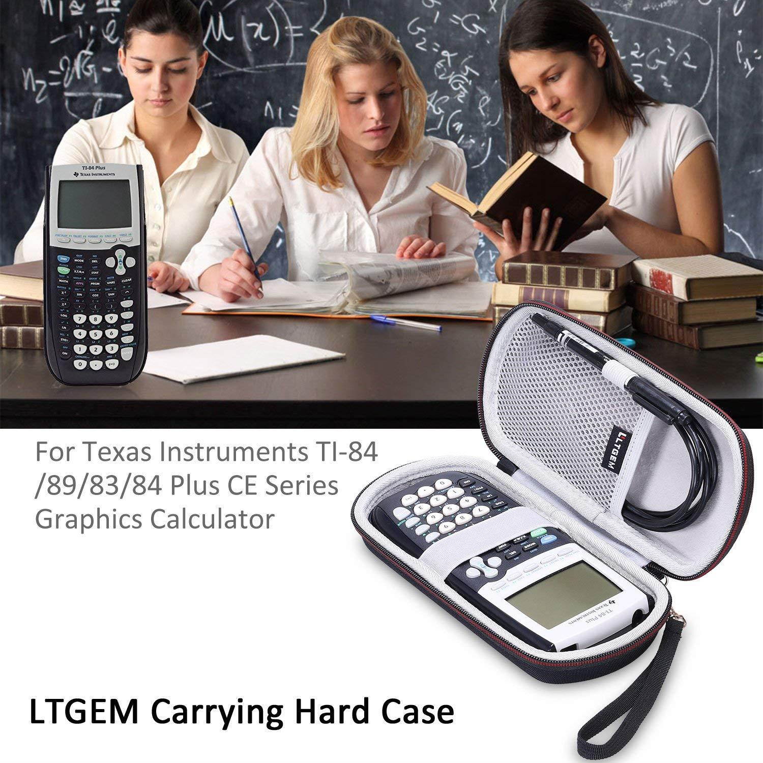 LTGEM Case for Texas Instruments TI-84, 89/83 / Plus/CE Graphics Calculator-Includes Mesh Pocket.(Hard and Black)