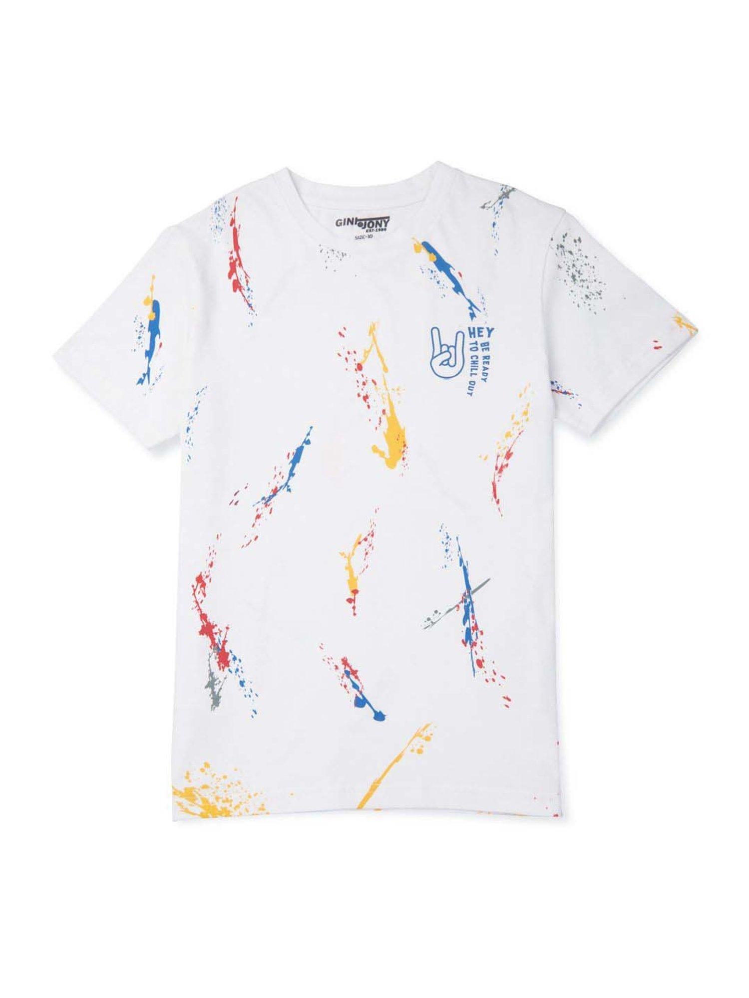 Gini & Jony Boys White Printed T-Shirt
