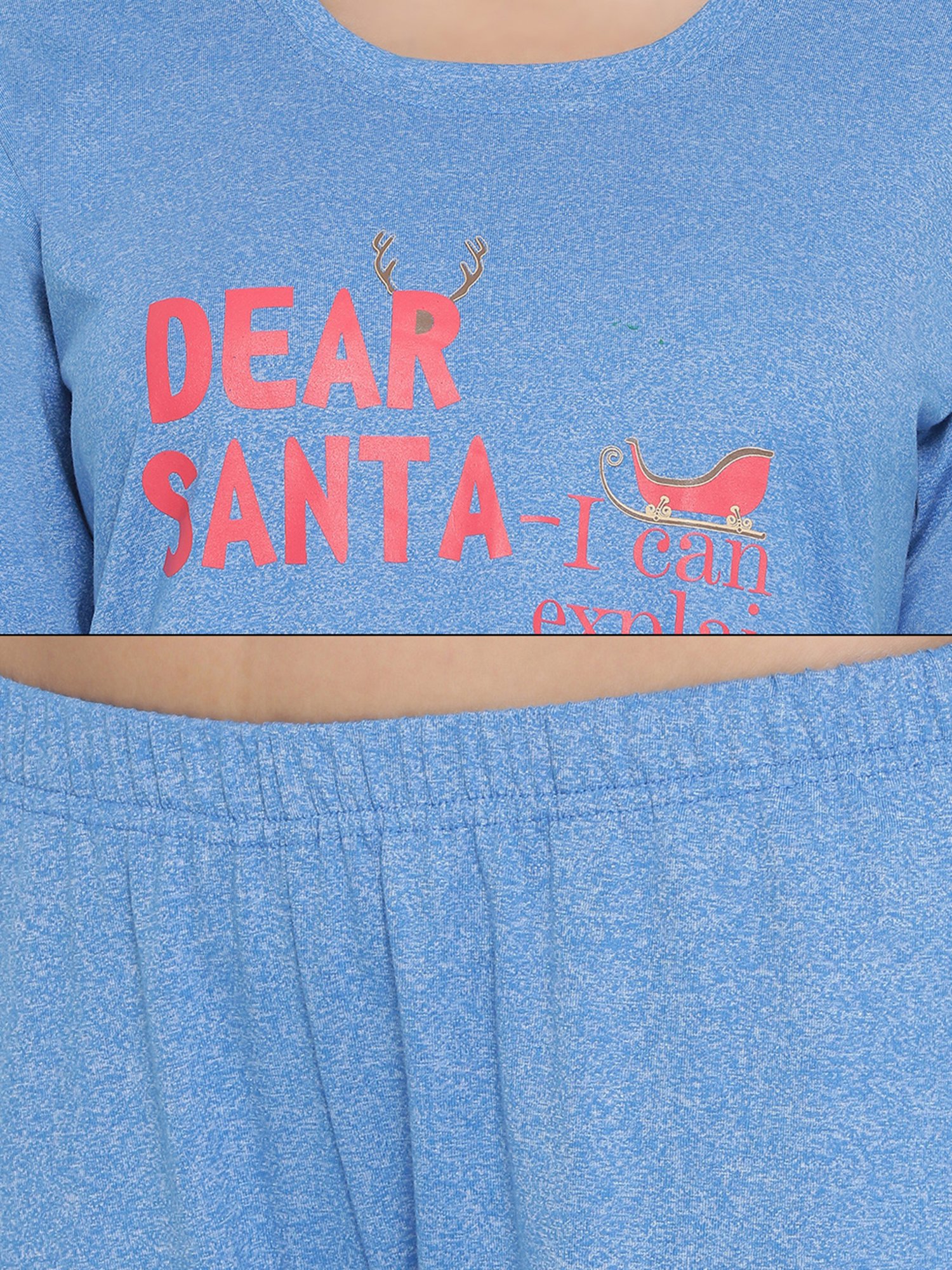 Clovia Blue Printed Top & Pyjama Set