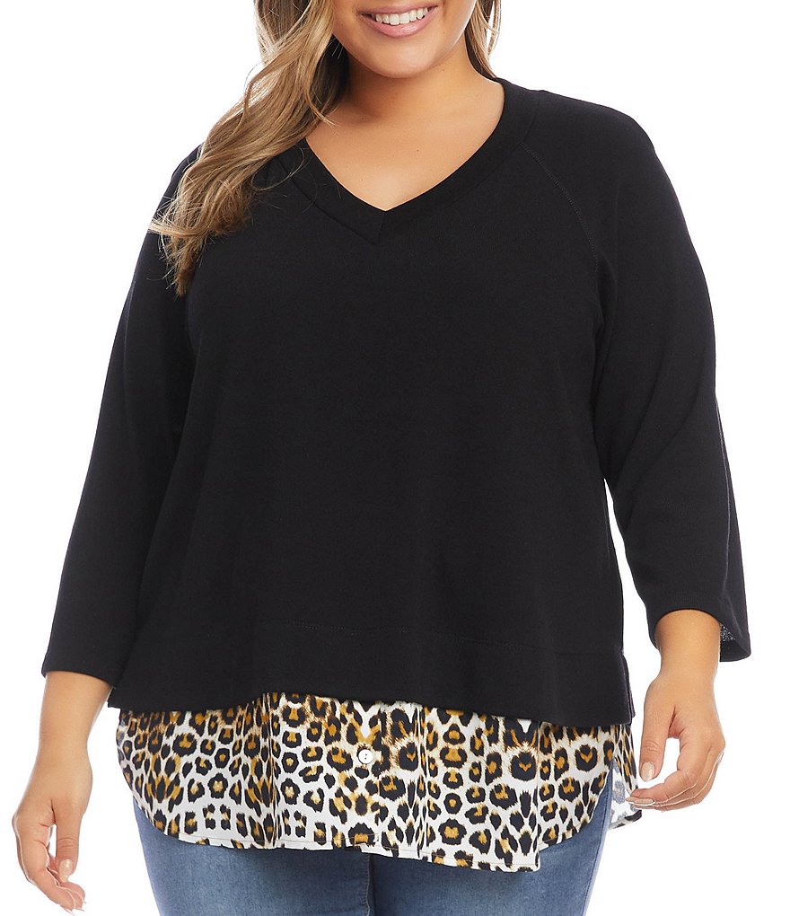 Ruby Rd. Plus Size Ombre Striped 3/4 Sleeve Button Front Long Cardigan