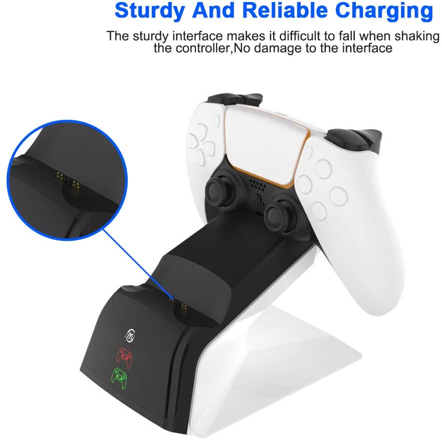 PS5 Controller Charger Station, PS5 Dualsense Controller Charging Station, 5V/2.8A 1.5-2.5 Hours Fast Charging Dual Dock for Playstation 5 Gampad, with LED Indicators & AC Adapter